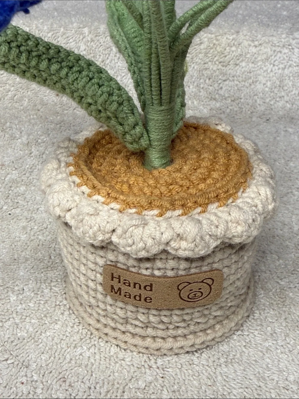 Handmade Crocheted Blue Knot Flowers in Decorative Pot – 8